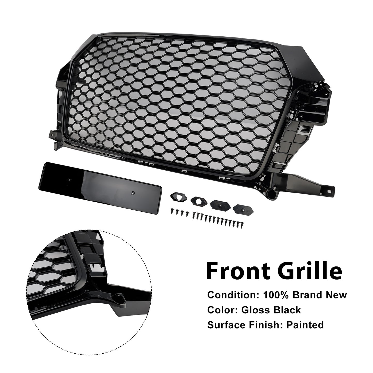 2016-2018 Audi Q3 Front Honeycomb Grill Grille Gloss Black 8U0853653M