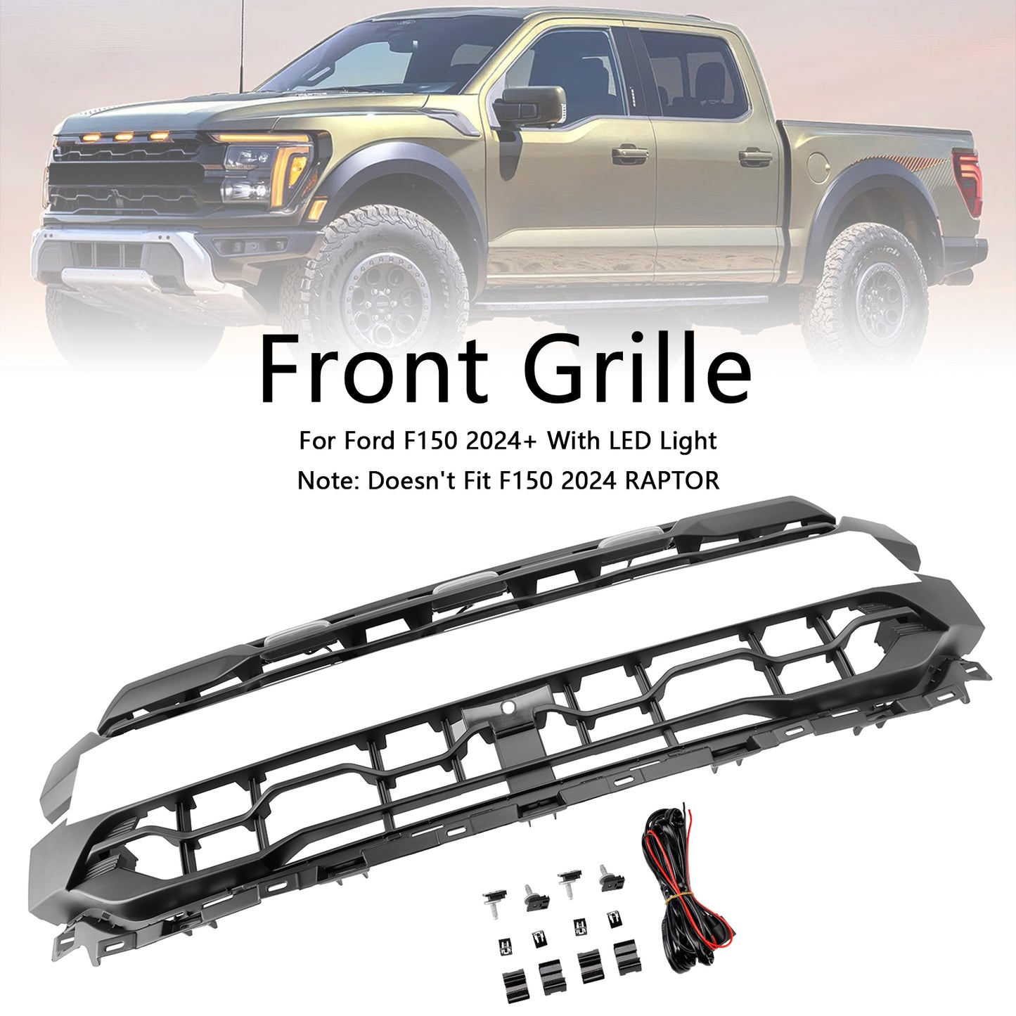 2024+ Ford F150 With LED Black Front Bumper Grille Grill