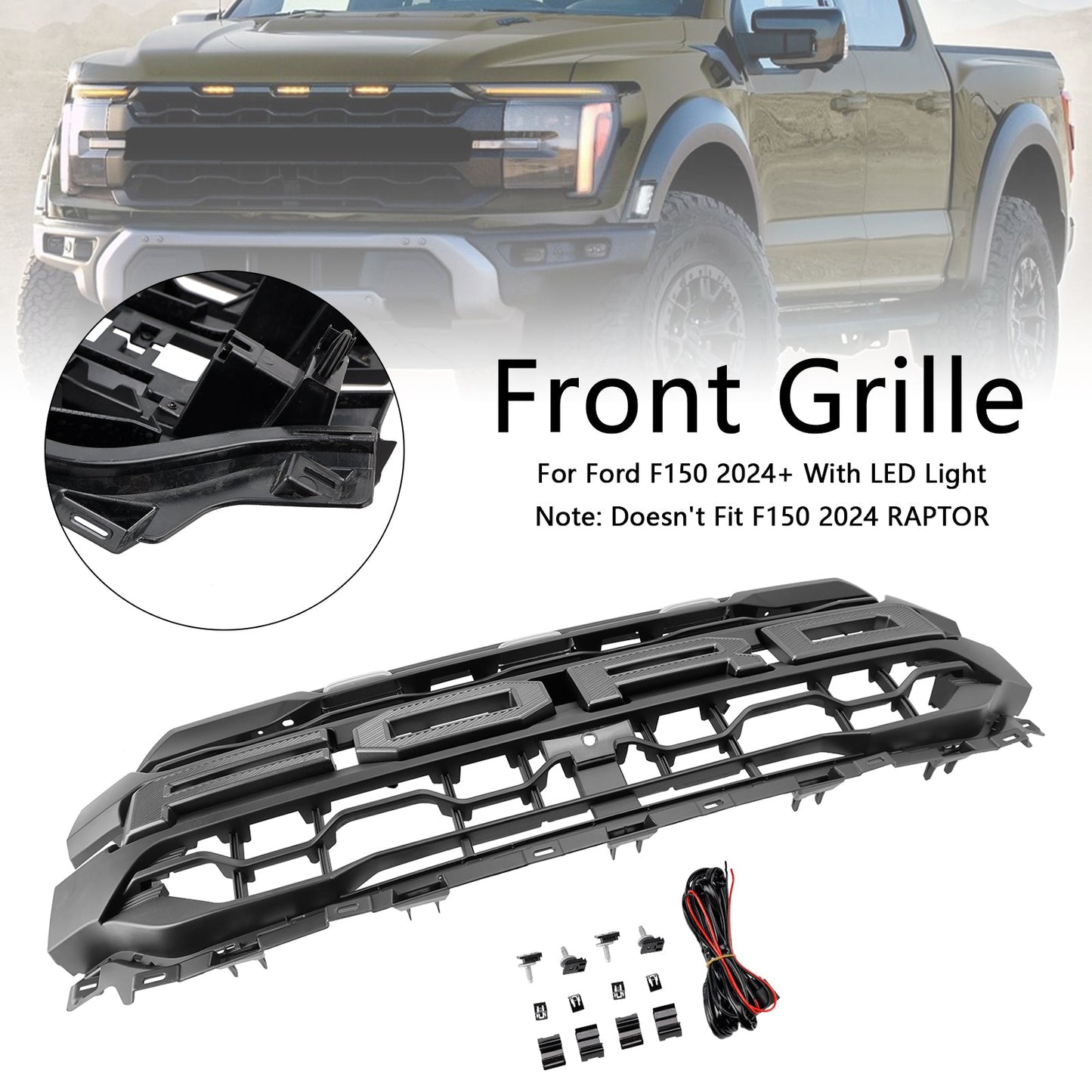 2024+ Ford F150 With LED Black Front Bumper Grille Grill