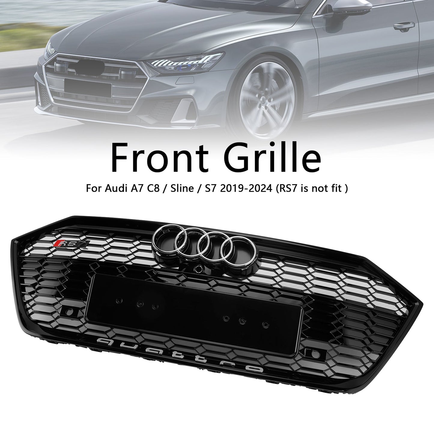 2019-2024 Audi A7 C8 / Sline / S7 Gloss Black Front Bumper Grill Grille