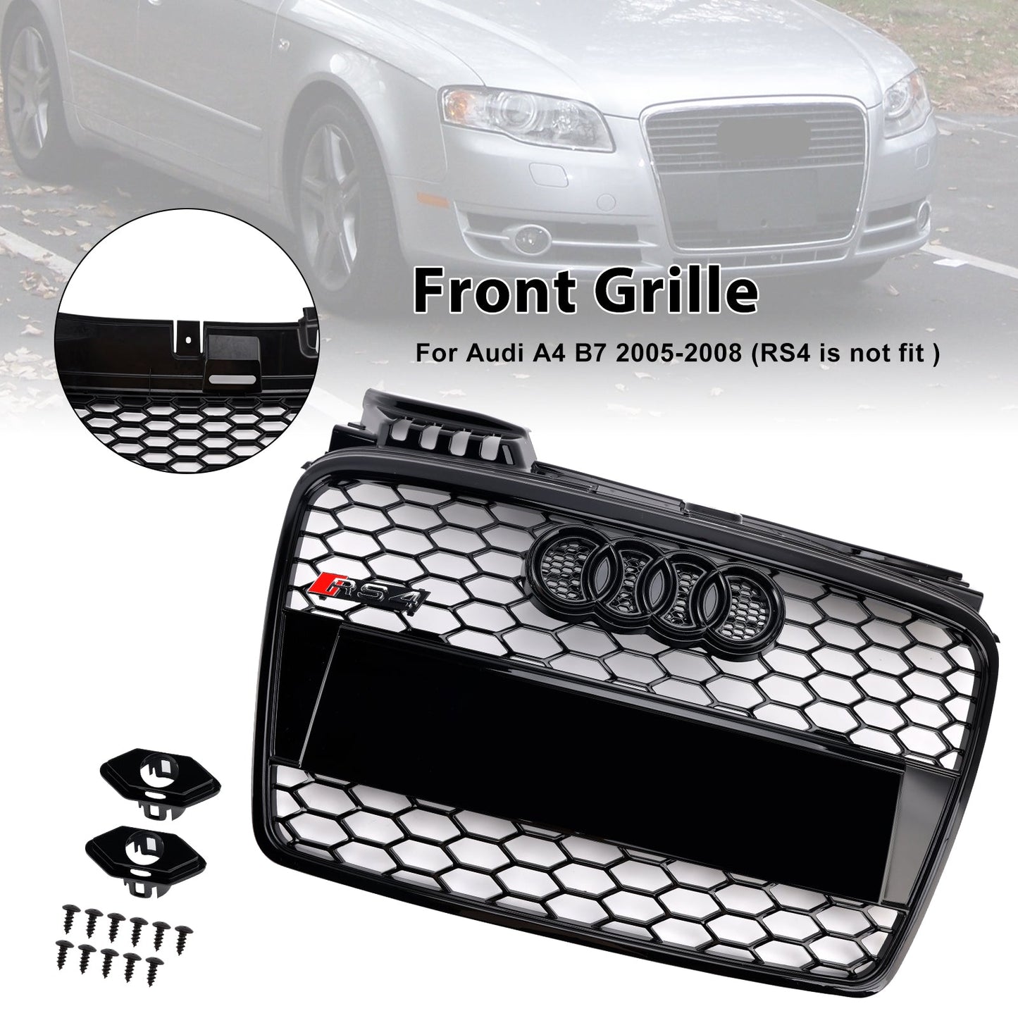 2005-2008 Audi A4 B7 RS4 Style Honeycomb Sport Mesh Hex Grille Grill