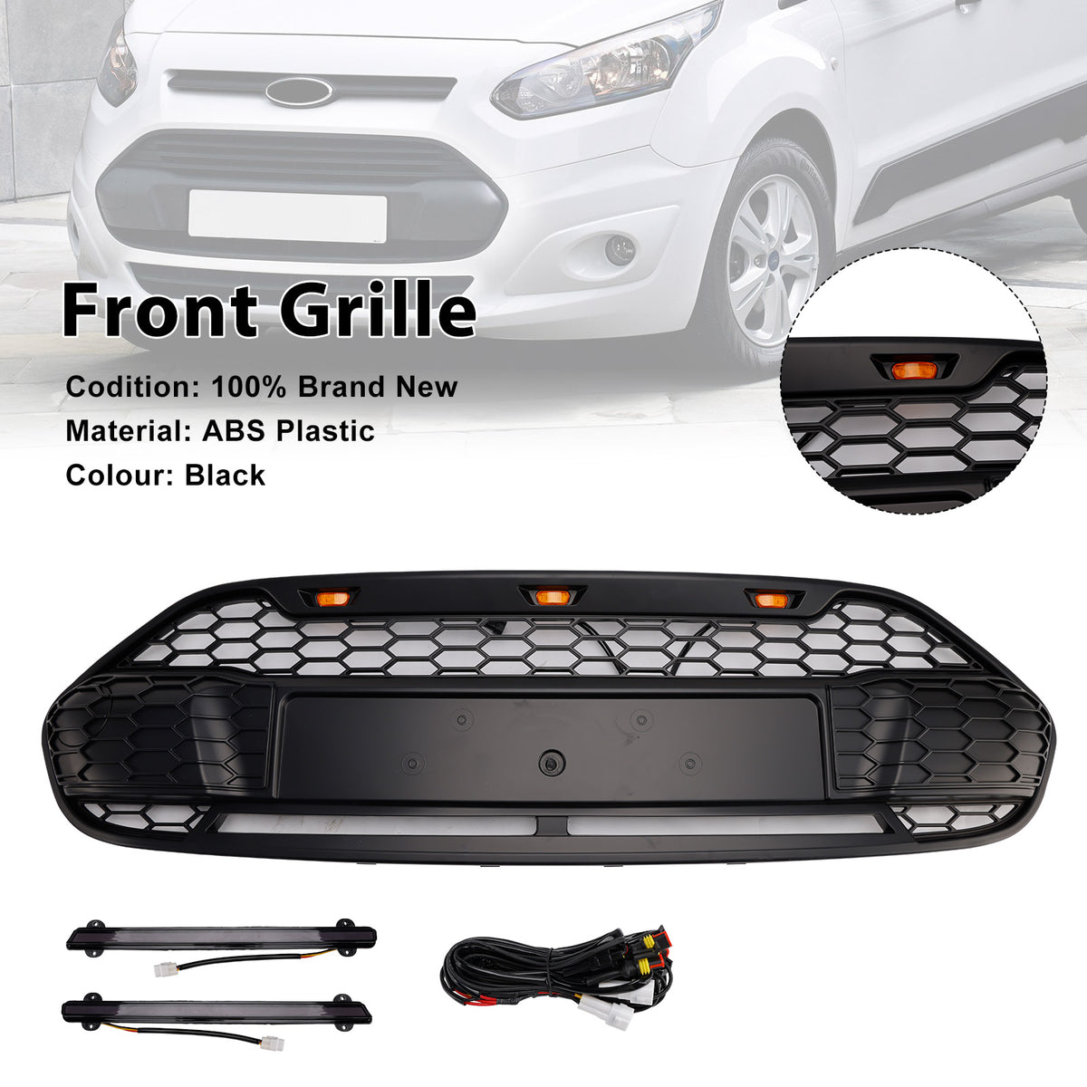 2014-2018 Ford Transit Connect W/LED Black Front Bumper Grill Grille