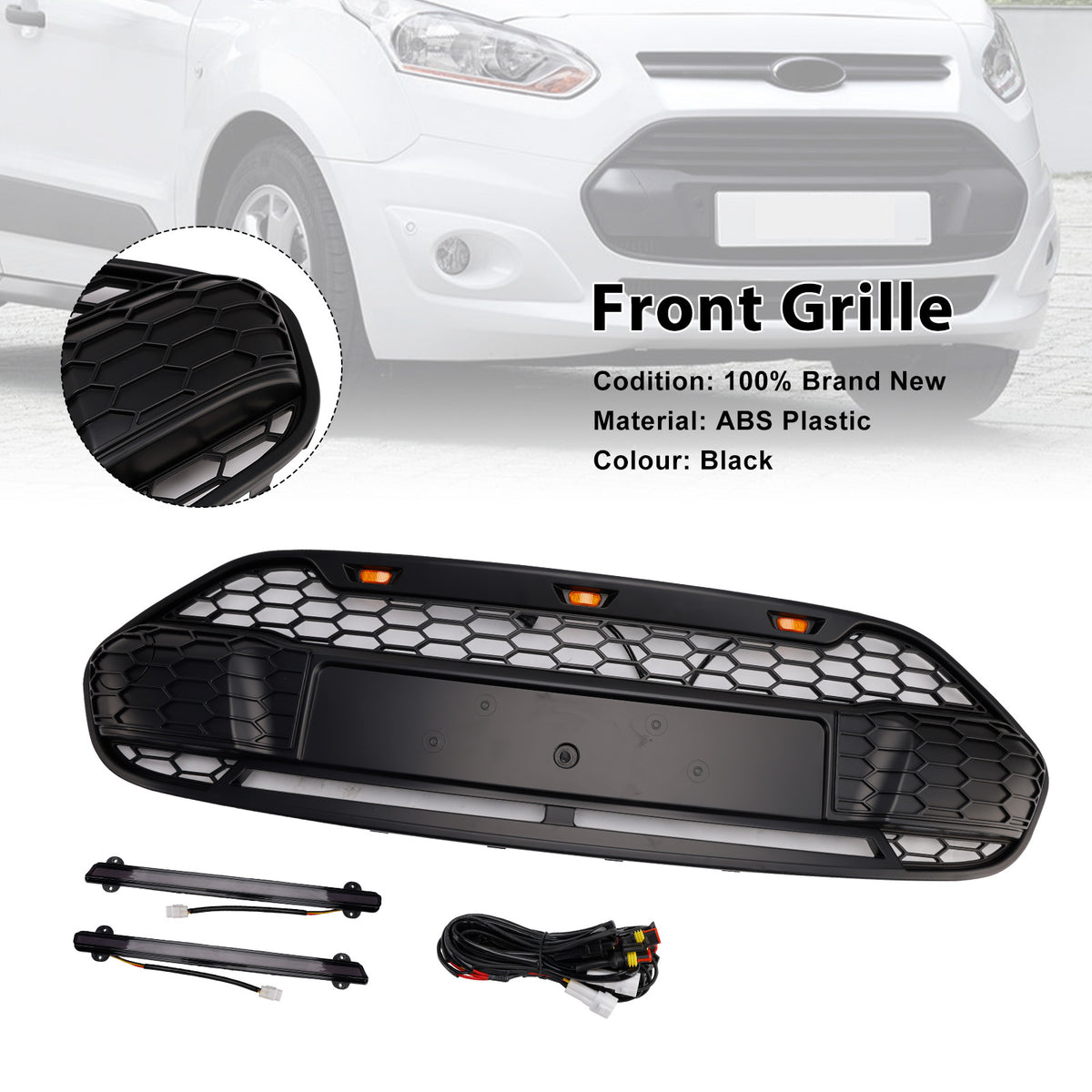 2014-2018 Ford Transit Connect W/LED Black Front Bumper Grill Grille
