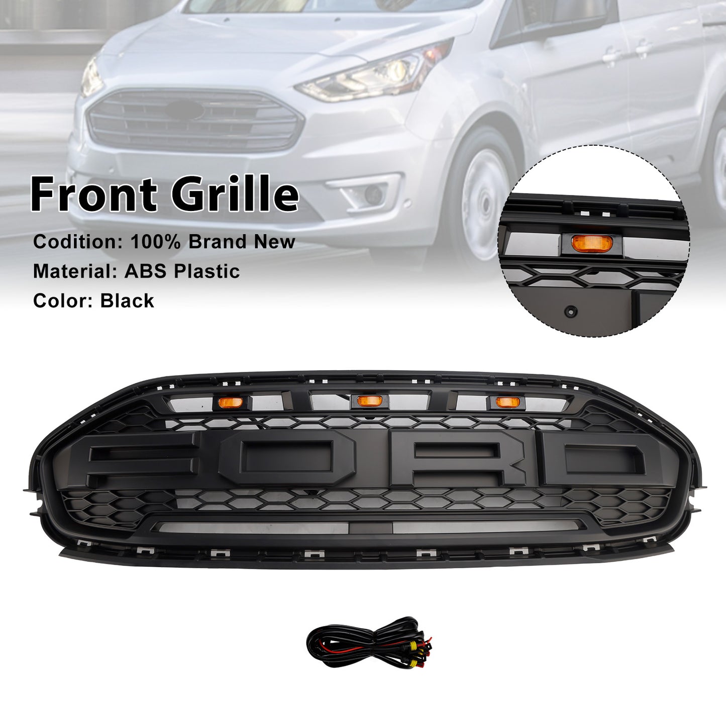 Fit Ford Transit Connect 2019-2023 LED Black Front Bumper Grill Grille