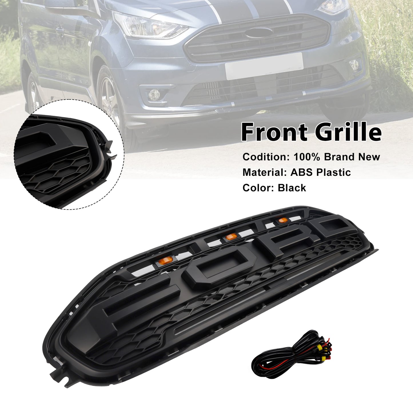 Fit Ford Transit Connect 2019-2023 LED Black Front Bumper Grill Grille
