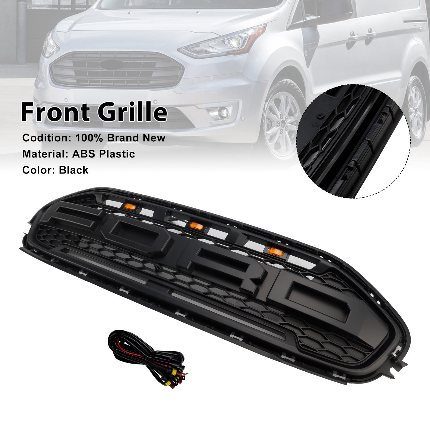 Fit Ford Transit Connect 2019-2023 LED Black Front Bumper Grill Grille