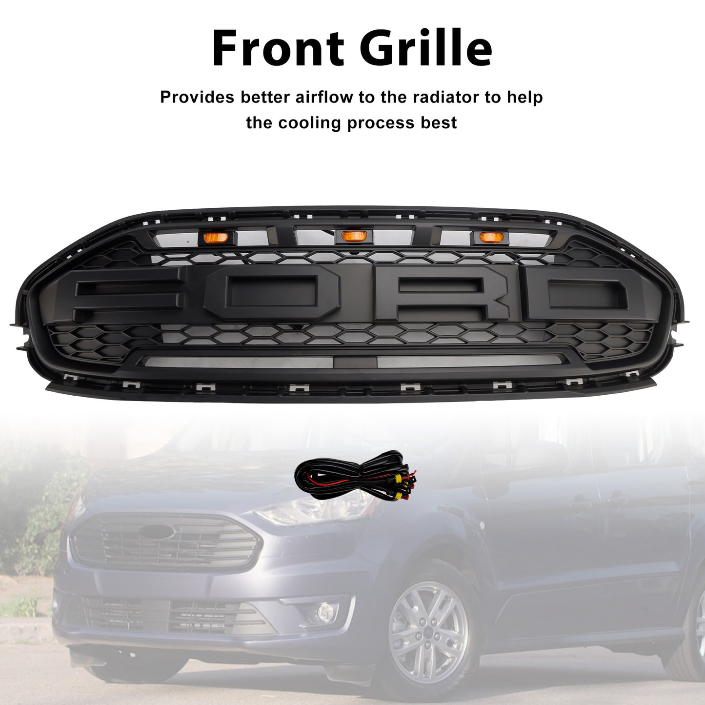 Fit Ford Transit Connect 2019-2023 LED Black Front Bumper Grill Grille