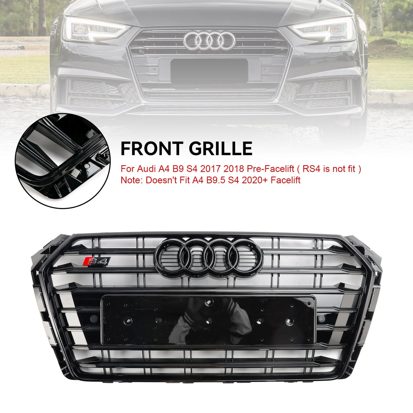 2017-2018 Audi A4/S4 B9 S4 Style Bumper Mesh Hex Grille Grill Black