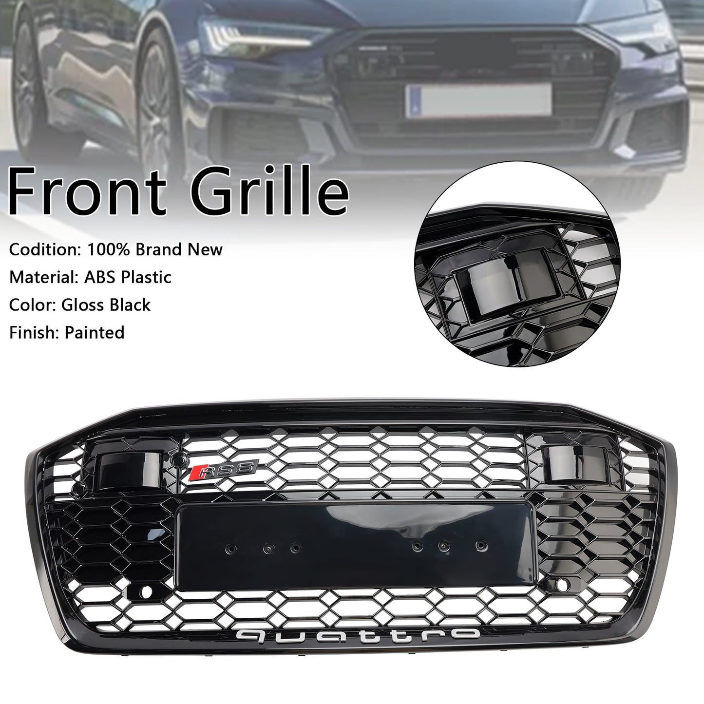 2019-2023 Audi A6 S6 W/ACC RS6 Style Honeycomb Mesh Front Grill Grille