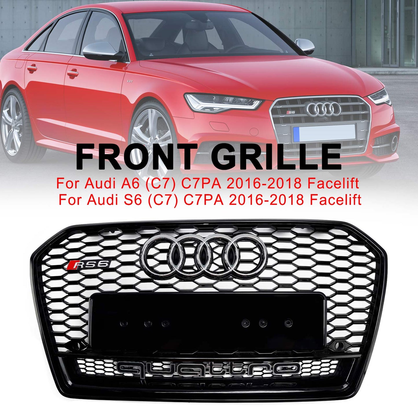 2016-2018 Audi A6 S6 C7 C7PA RS6 Style Honeycomb Mesh Front Grill Grille Black