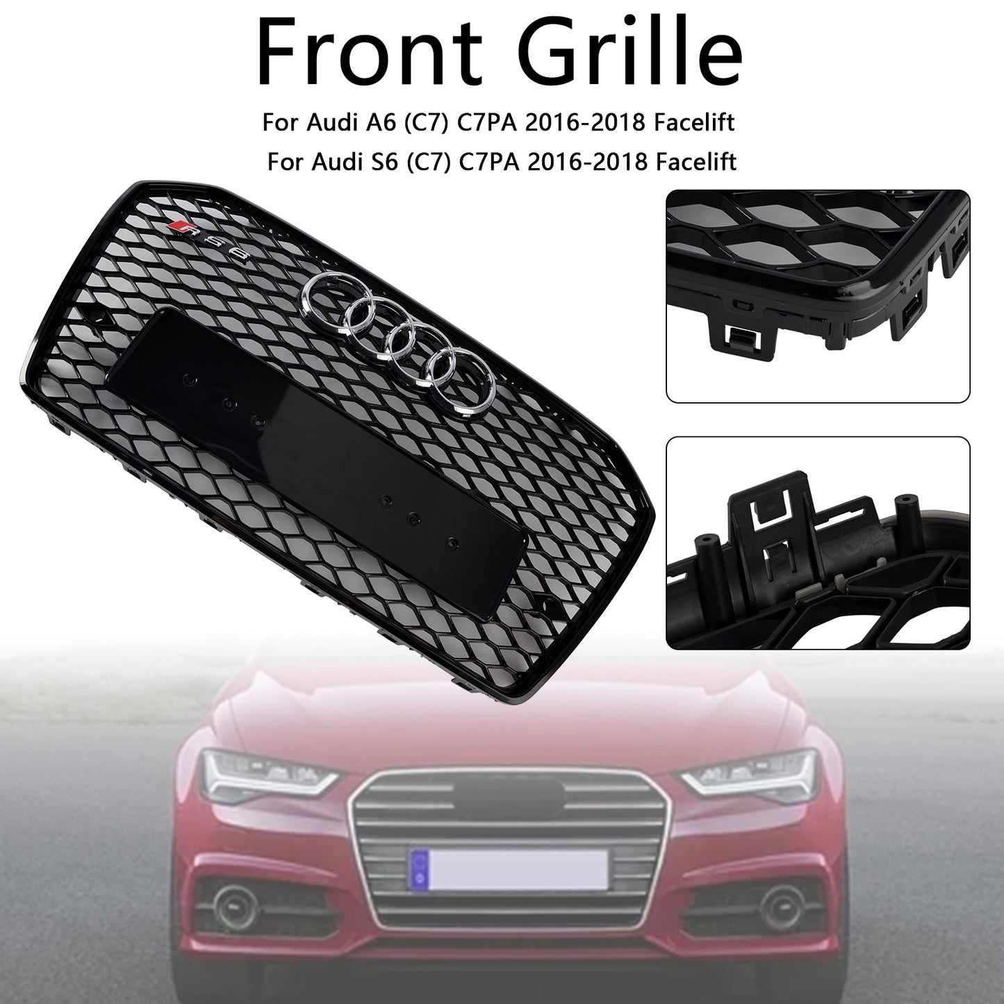 2016-2018 Audi S6 (C7) C7PA Facelift RS6 Style Front Honeycomb Mesh Grille