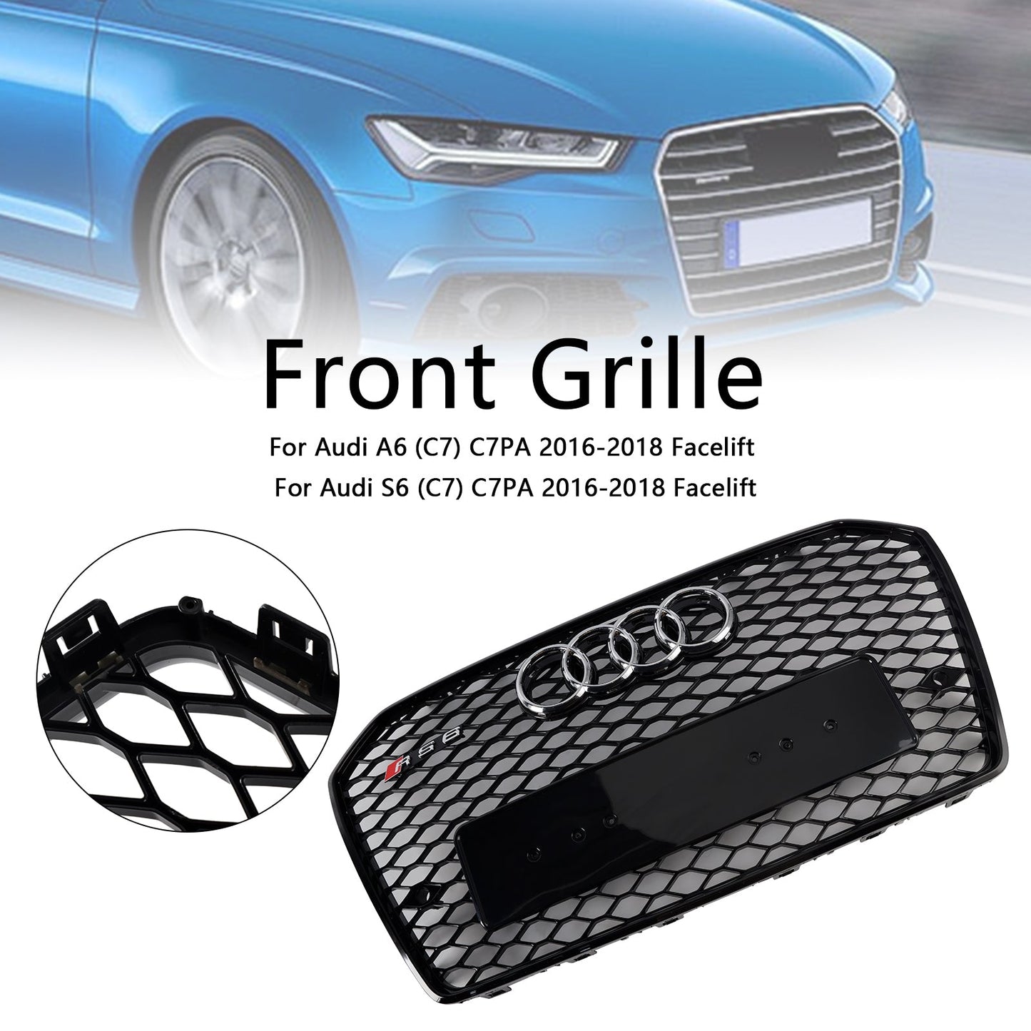 2016-2018 Audi A6 (C7) C7PA Facelift RS6 Style Front Honeycomb Mesh Grille Grill