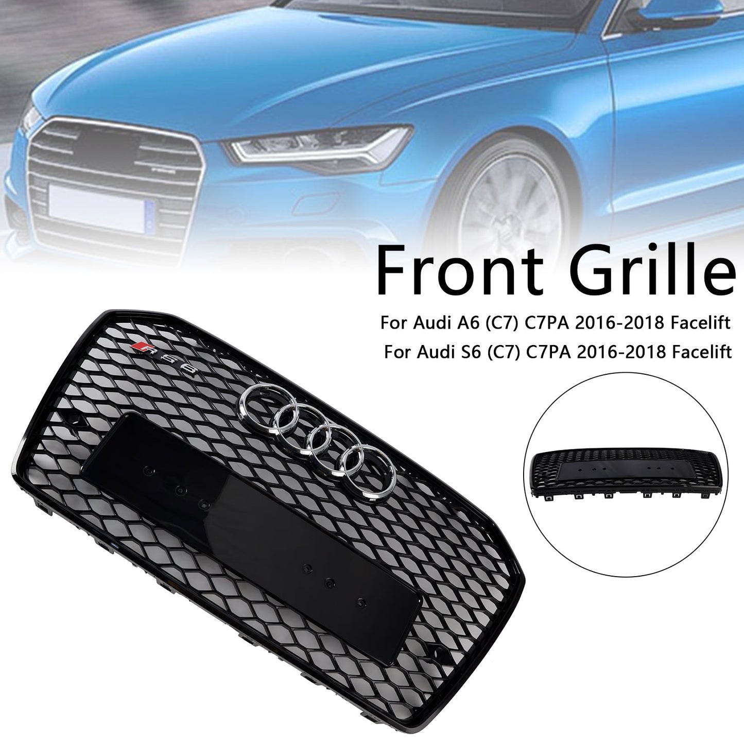 2016-2018 Audi A6 (C7) C7PA Facelift RS6 Style Front Honeycomb Mesh Grille Grill