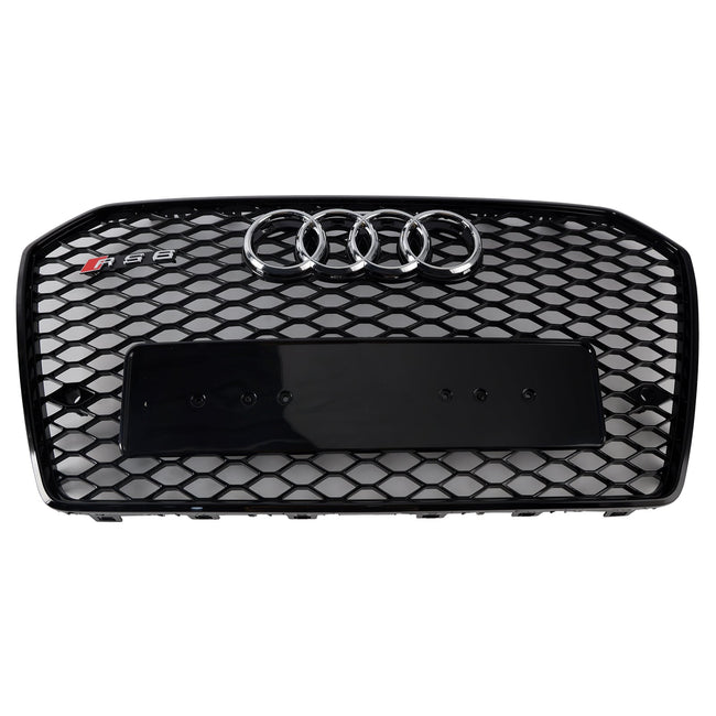 RS6 Style Front Honeycomb Mesh Grille Grill Fit Audi A6 S6 C7 2016-2018 Black