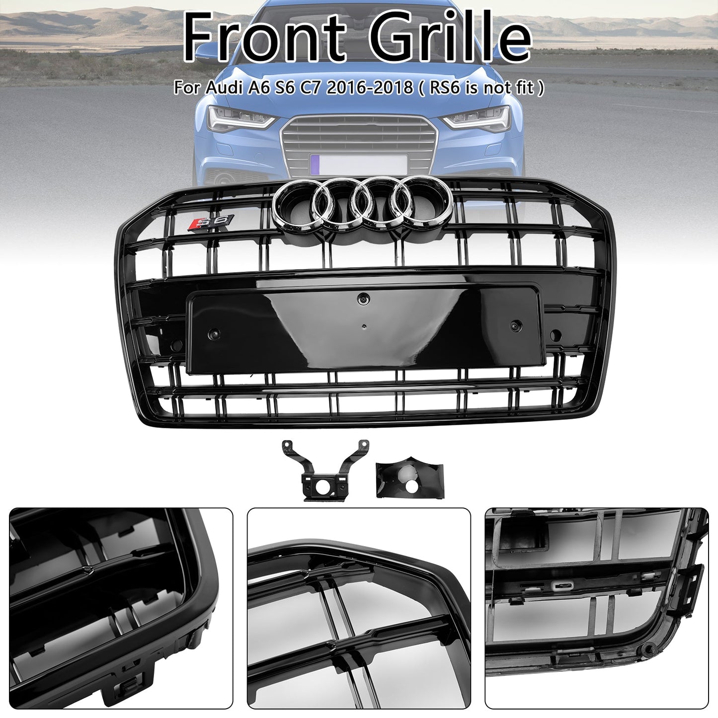 2016-2018 Audi A6 S6 C7 S6 Style Front Bumper Grille Grill Black