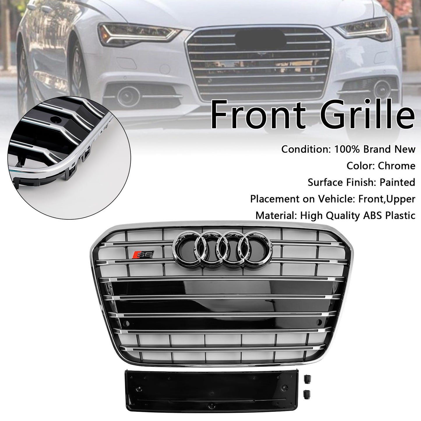2012-2015 Audi A6 C7 S6 Style Front Bumper Grill Grille Chrome