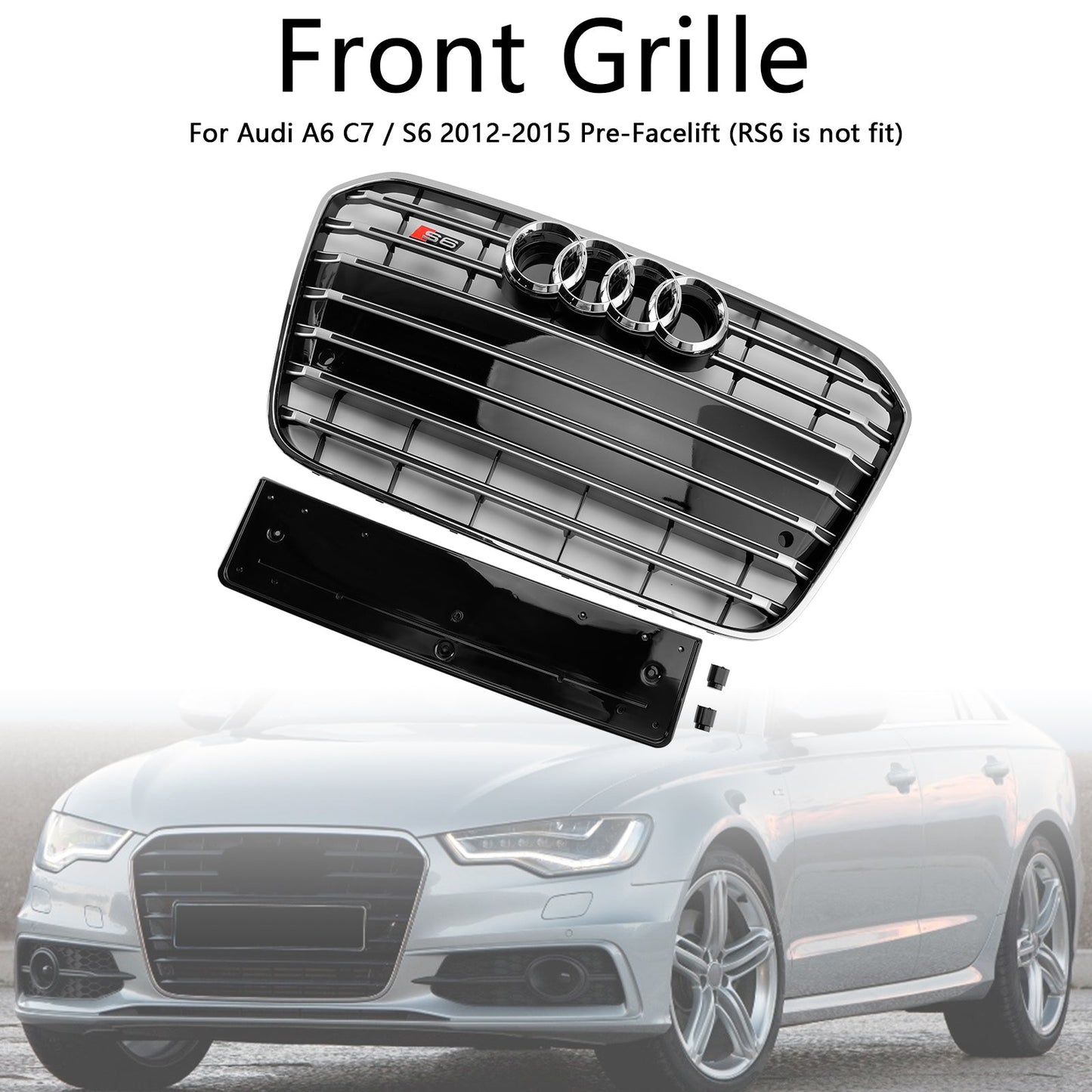 2012-2015 Audi A6 C7 S6 Style Front Bumper Grill Grille Chrome