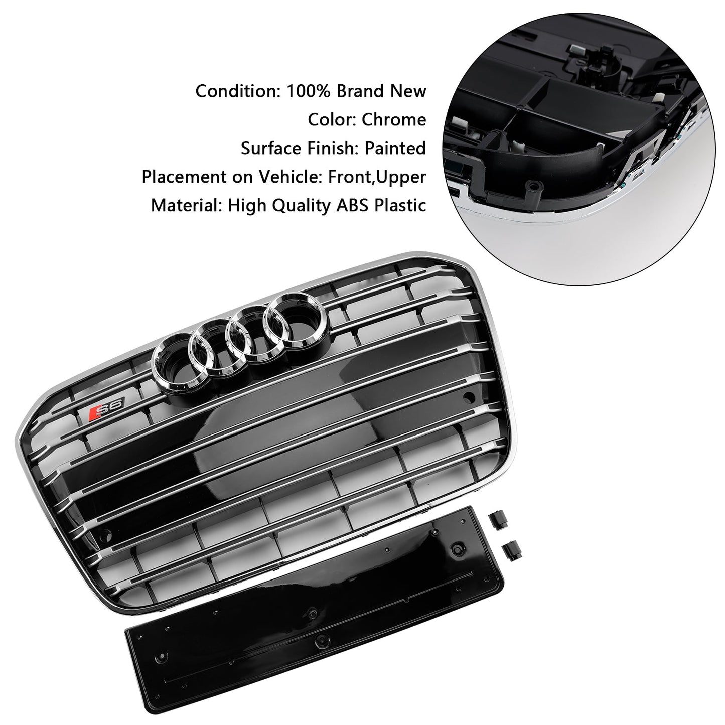 2012-2015 Audi A6 C7 S6 Style Front Bumper Grill Grille Chrome