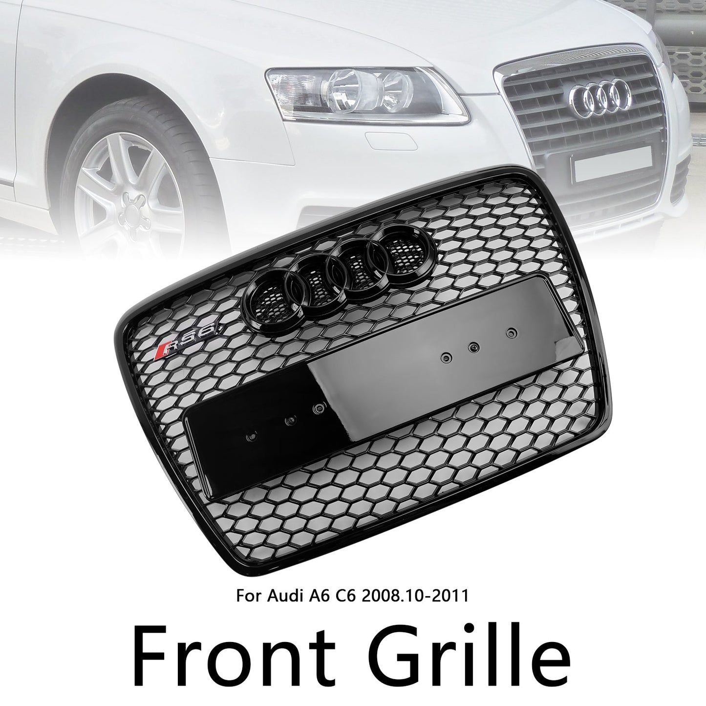 2008-2011 Audi A6 C6 Facelift Black Front Honeycomb Bumper Grill Grille