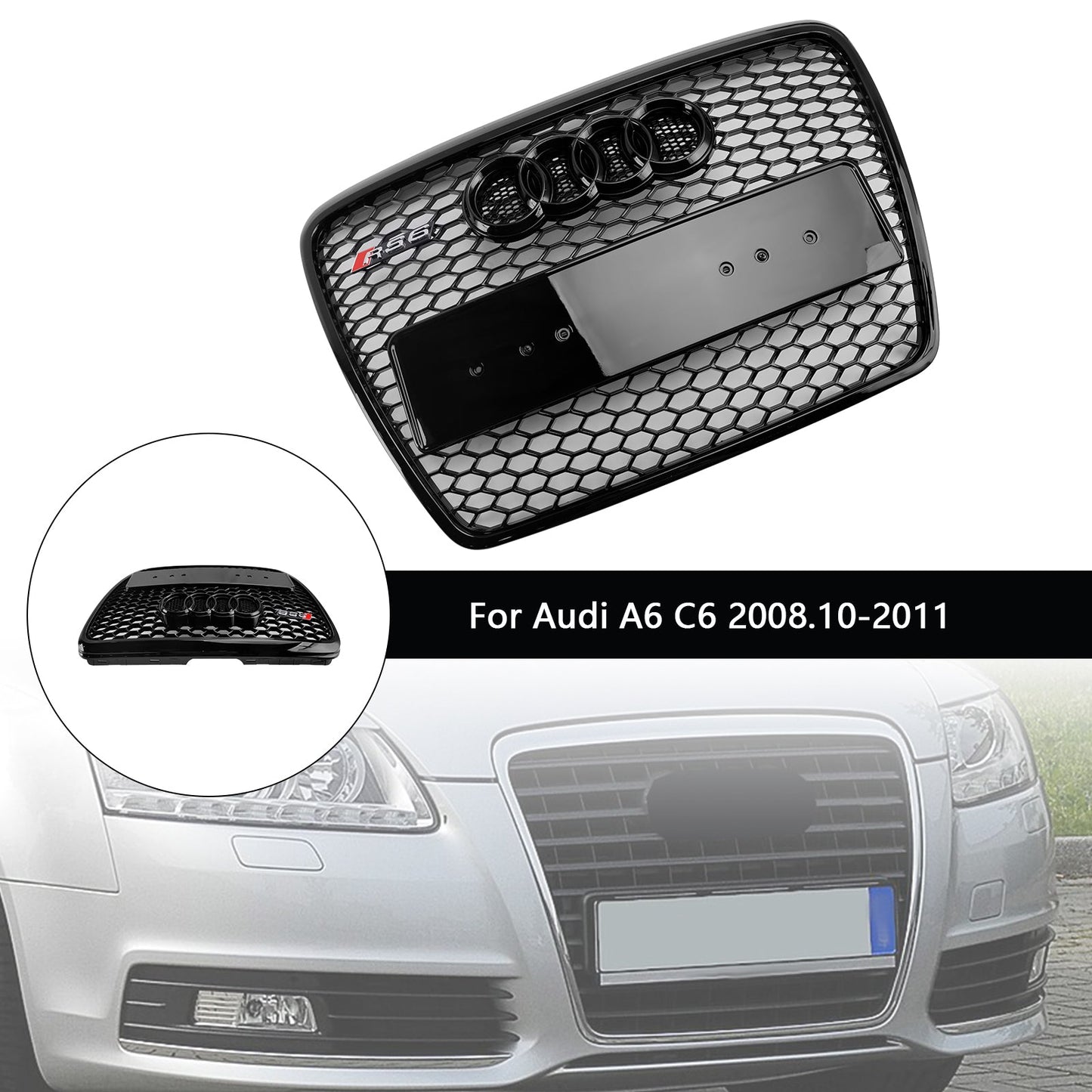 2008-2011 Audi A6 C6 Facelift Black Front Honeycomb Bumper Grill Grille