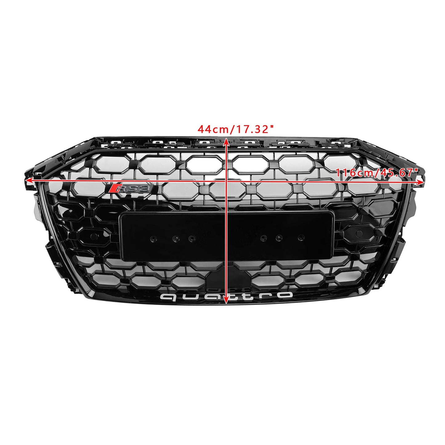 RS3 Style Honeycomb Front Grille Grill Fit Audi A3 S3 2020-2024 Gloss Black