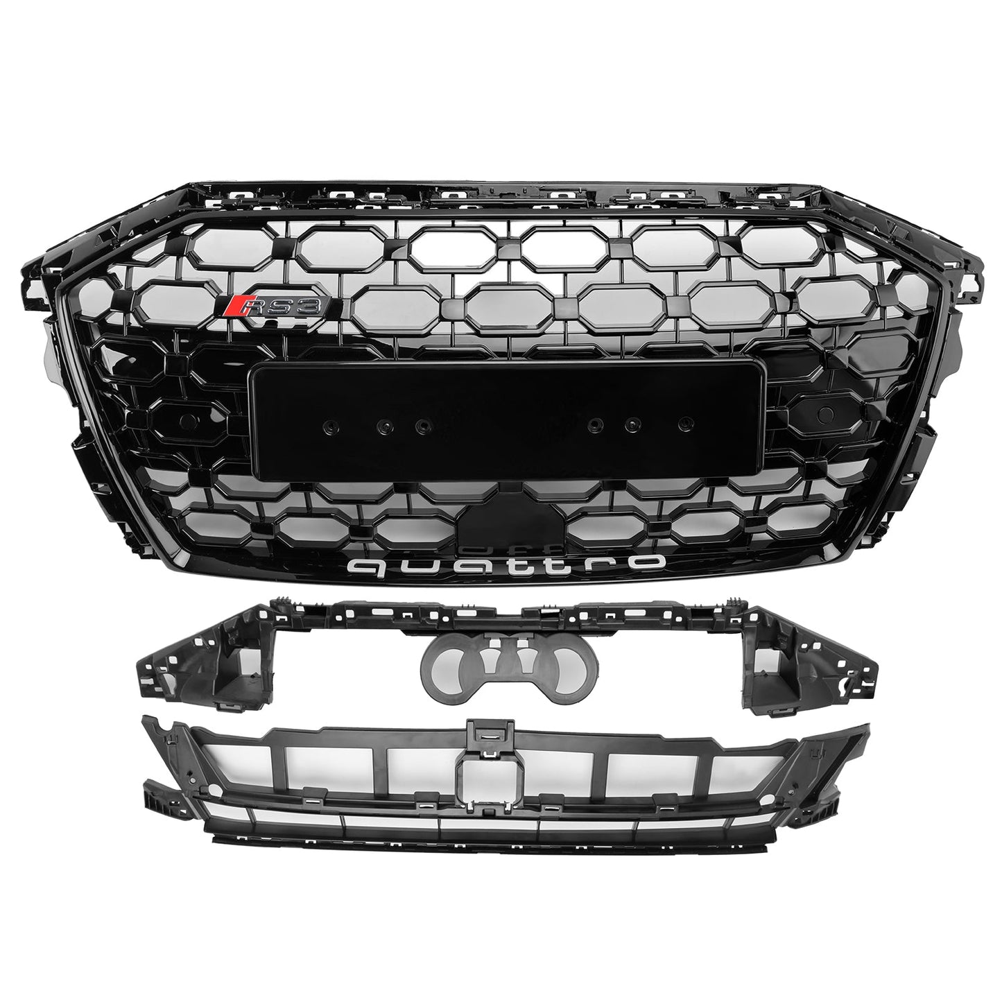 RS3 Style Honeycomb Front Grille Grill Fit Audi A3 S3 2020-2024 Gloss Black