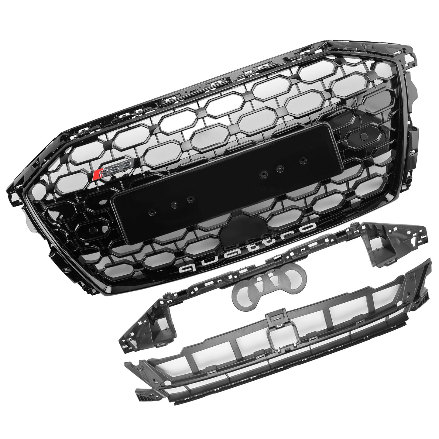 RS3 Style Honeycomb Front Grille Grill Fit Audi A3 S3 2020-2024 Gloss Black