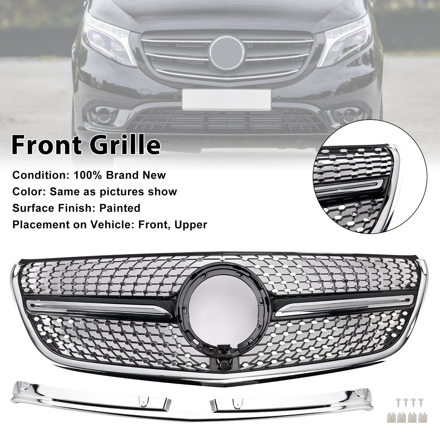 2020-2023 Mercedes Vito W447 Chrome Front Bumper Grill Grille Diamond