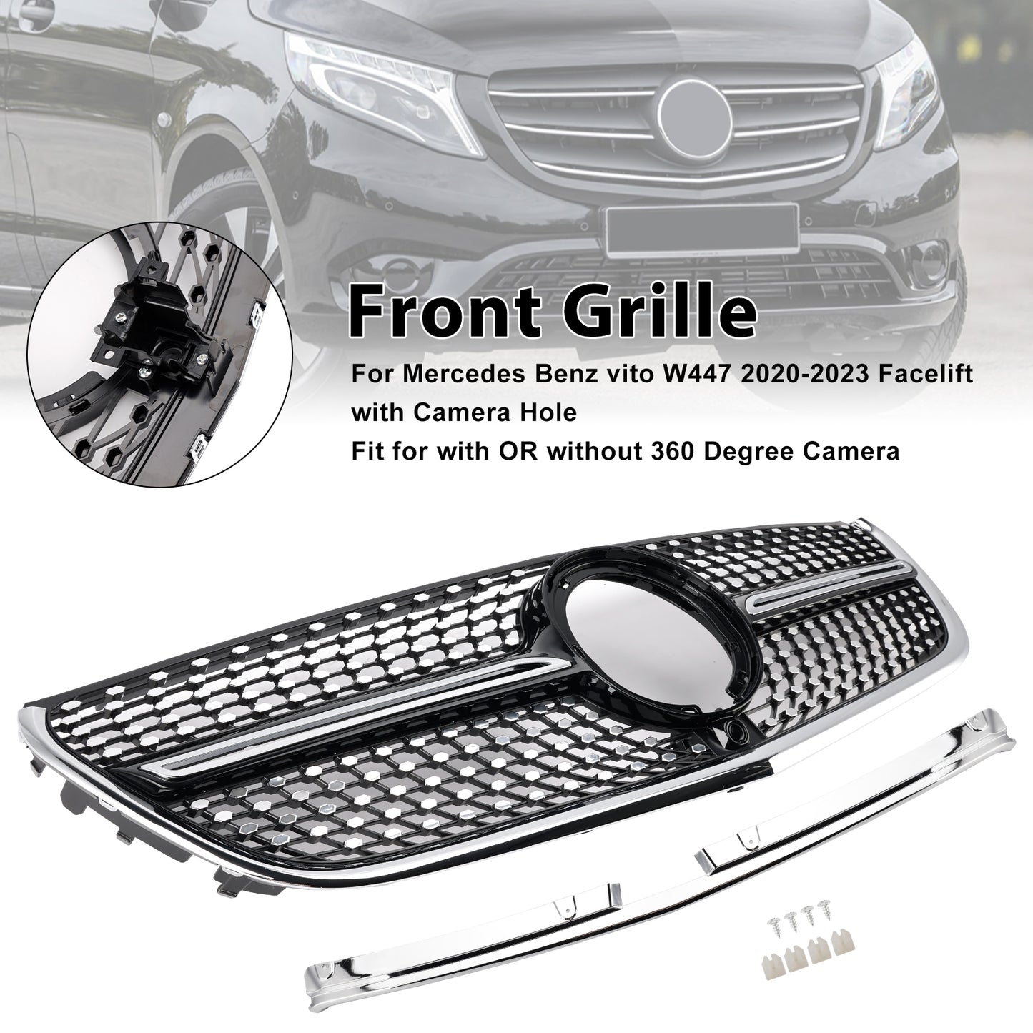 2020-2023 Mercedes Vito W447 Chrome Front Bumper Grill Grille Diamond