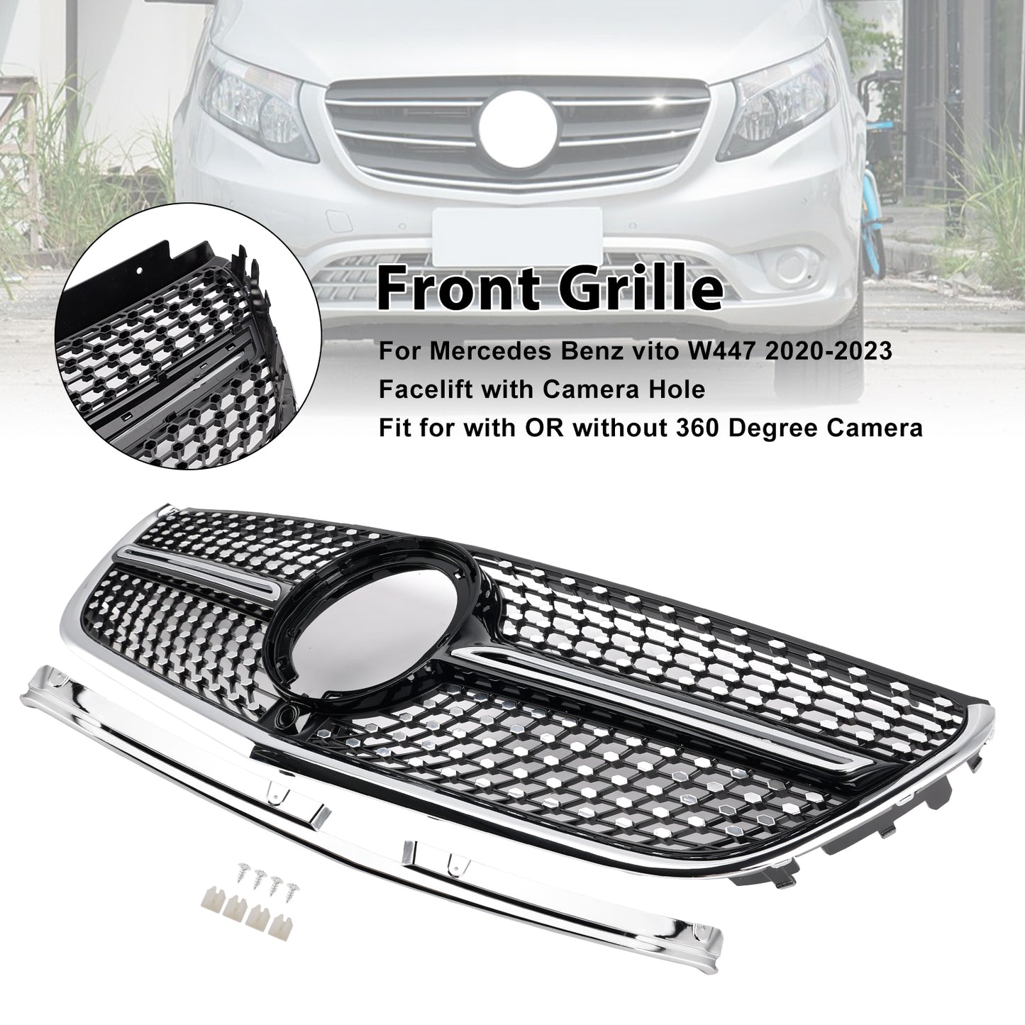 2020-2023 Mercedes Vito W447 Chrome Front Bumper Grill Grille Diamond