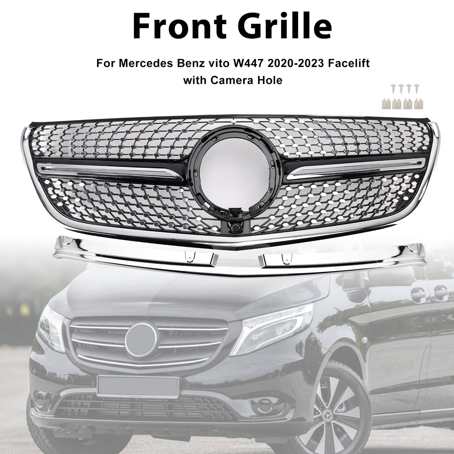 2020-2023 Mercedes Vito W447 Chrome Front Bumper Grill Grille Diamond