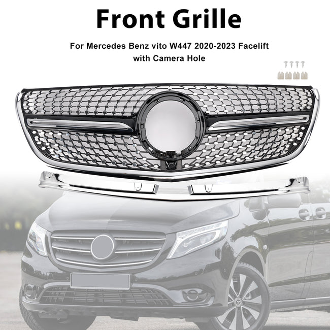 2020-2023 Mercedes Vito W447 Chrome Front Bumper Grill Grille Diamond