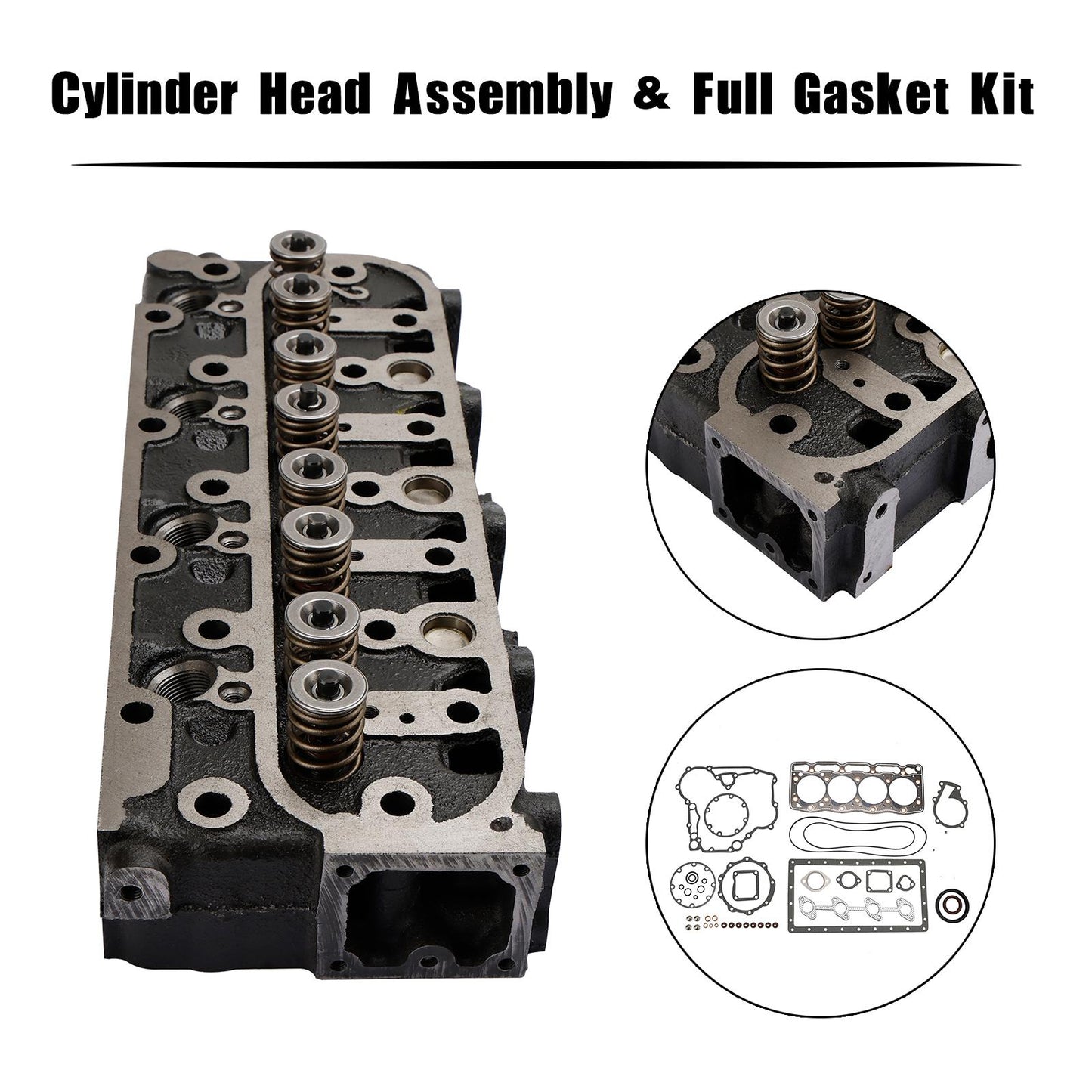 Kubota Tractor B2910HSD B7800HSD B3030HSDC B3300S Complete Cylinder Head Assy+Gasket Kit 1G091-03044