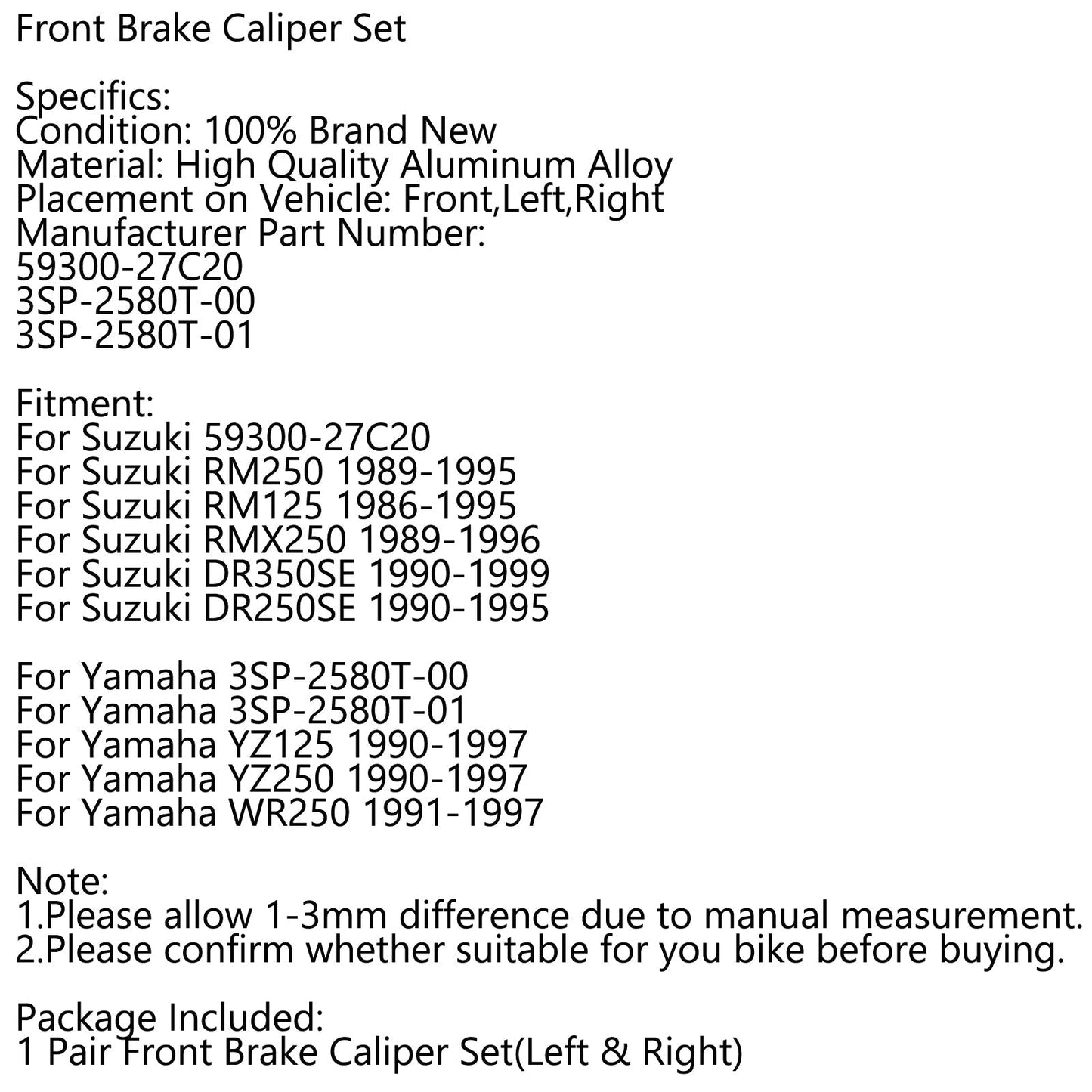 1986-1995 Suzuki RM125 Moto Front Brake Caliper Set 59300-27C20