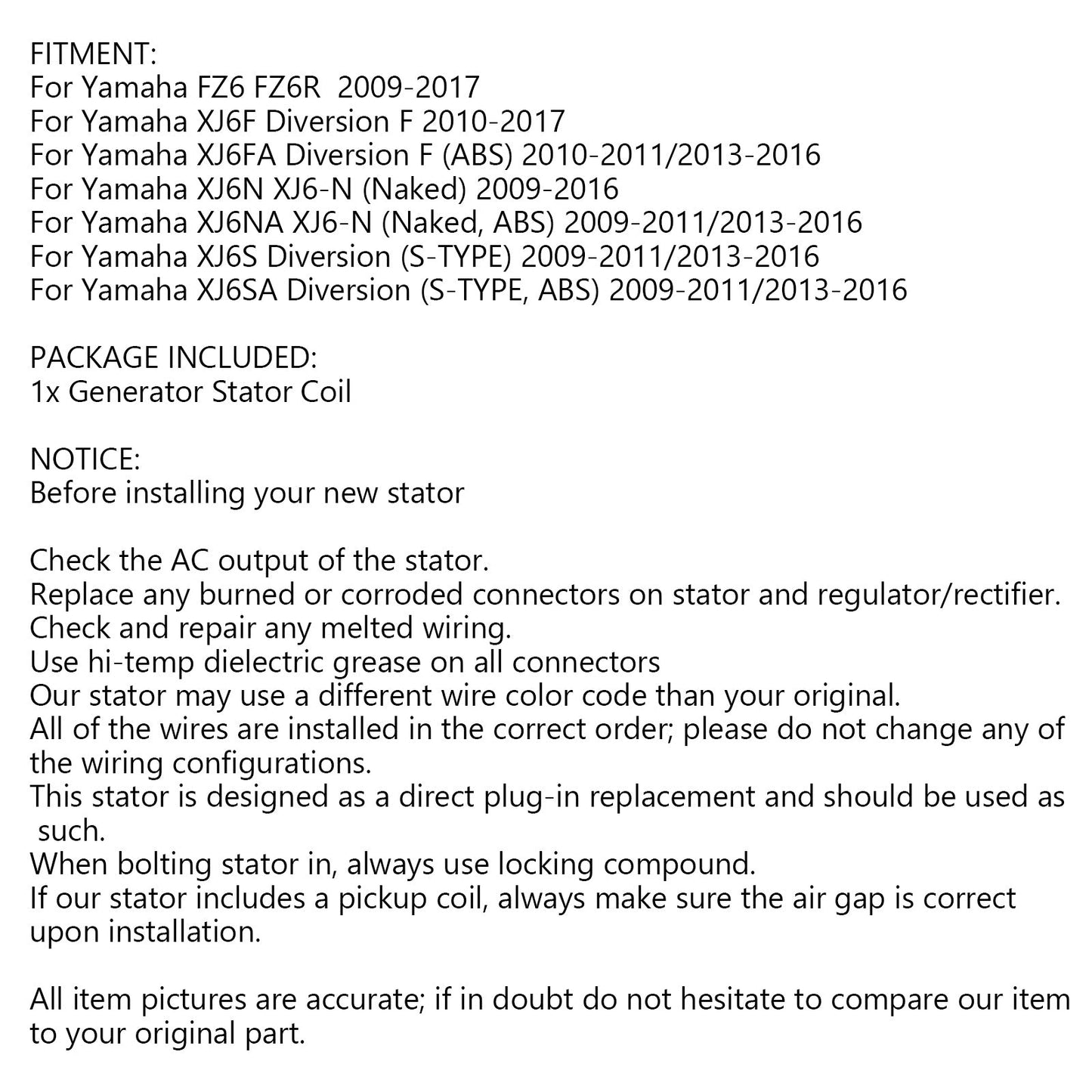 2009-2011 Yamaha XJ6S Diversion (S-TYPE) Generator Stator 20S-81410-00