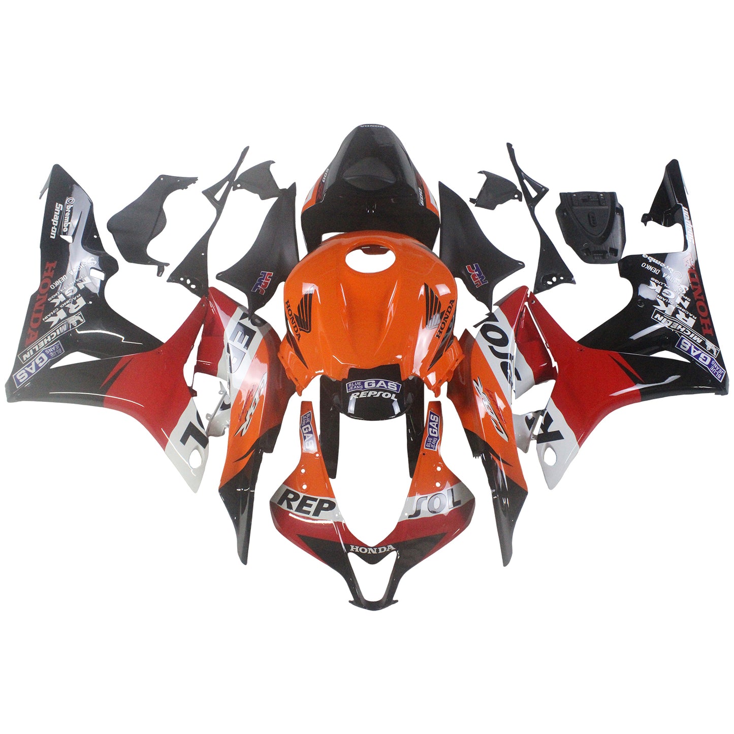 2007-2008 Honda CBR 600 RR Amotopart Fairings Black & Orange Repsol Racing Customs Fairing