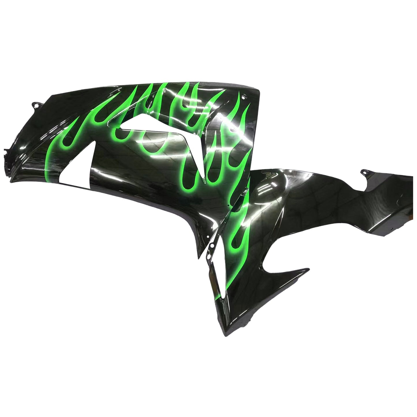 2006-2007 Kawasaki ZX10R Amotopart Green Flames Injection Fairing Kit Plastic Fit