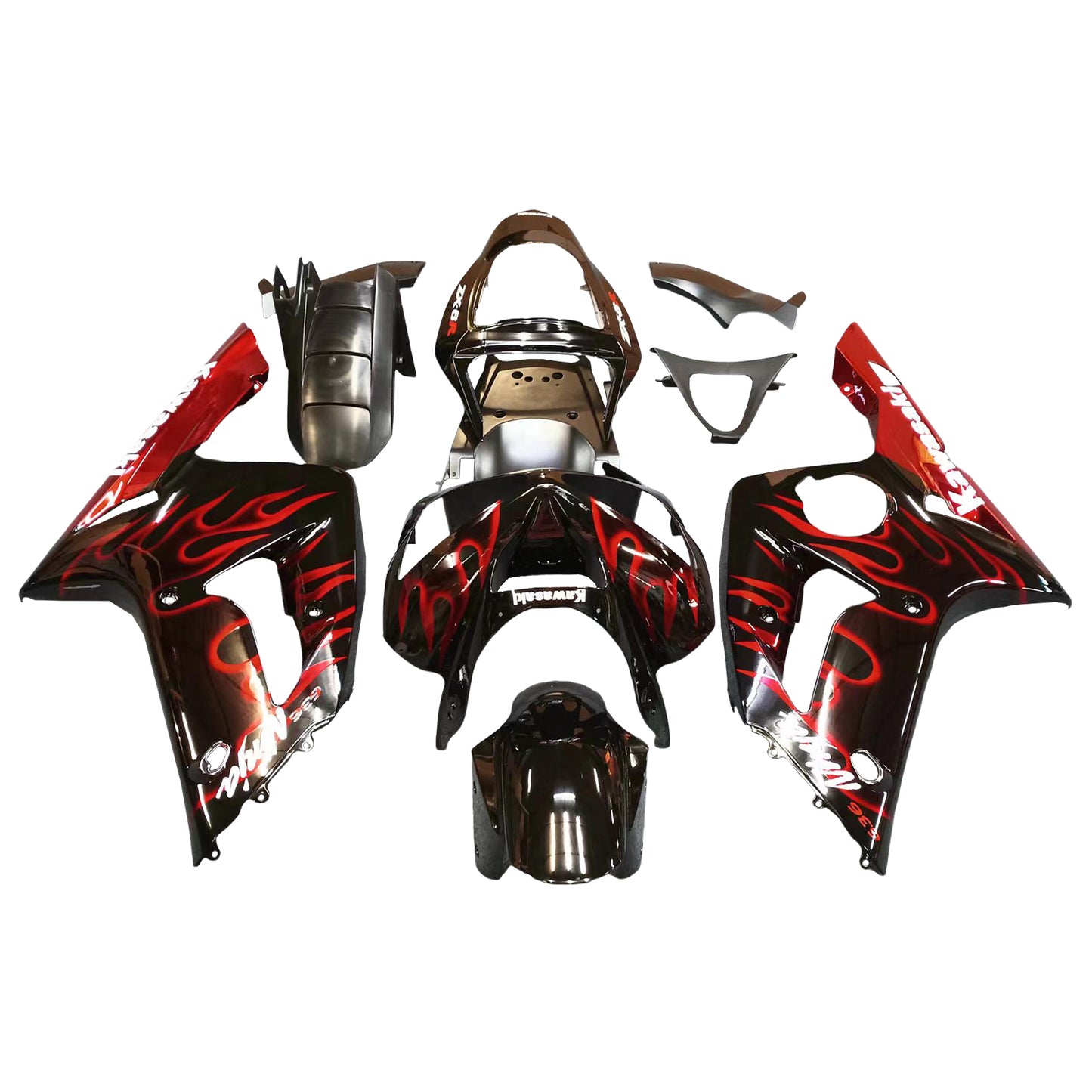 2003-2004 Kawasaki ZX6R 636 Amotopart Fairings Black & Red Flame ZX6R Racing