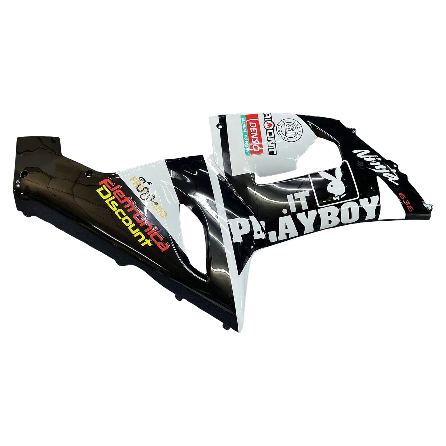 2005-2006 Kawasaki ZX6R 636 Amotopart Fairings Black White Yellow Playboy Racing Customs Fairing