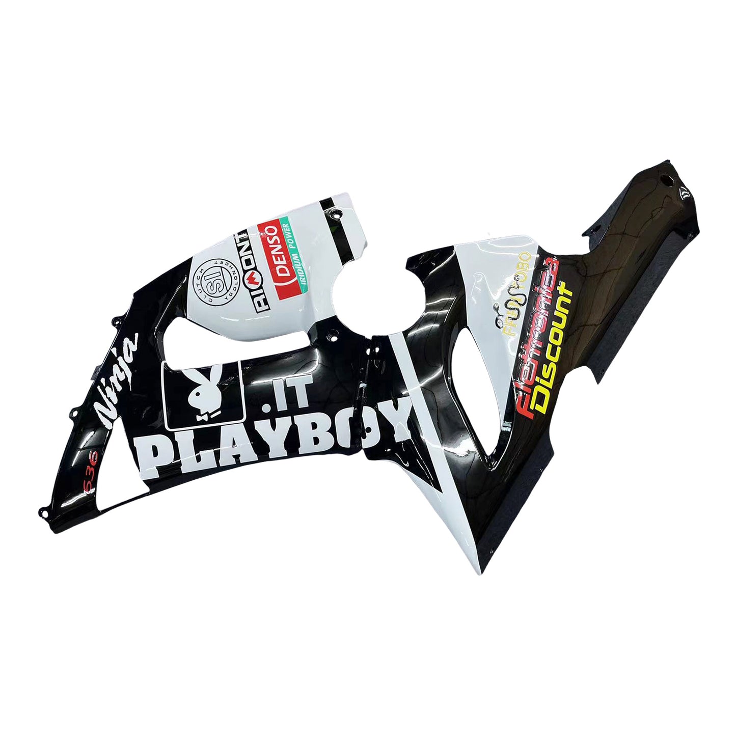 2005-2006 Kawasaki ZX6R 636 Amotopart Fairings Black White Yellow Playboy Racing Customs Fairing