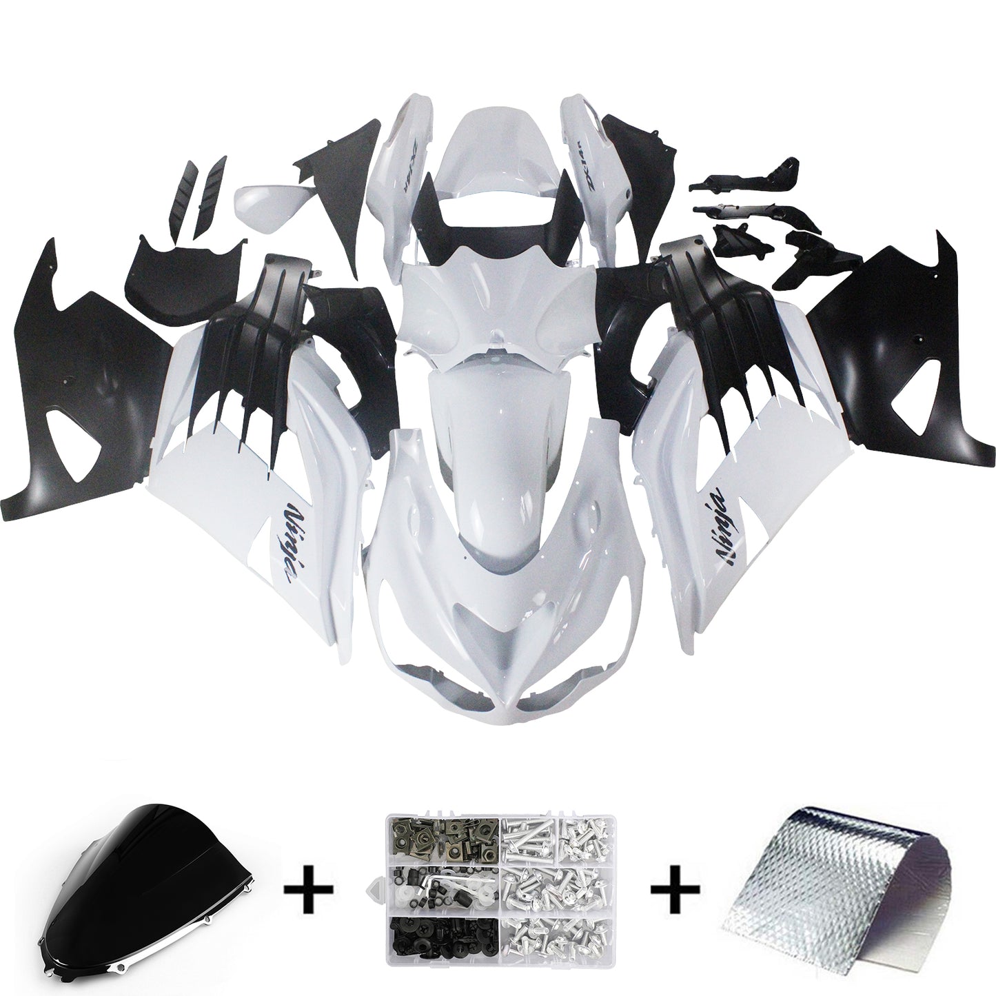 2012-2021 Kawasaki ZX14R Amotopart Fairings Plastics Ninja White Racing