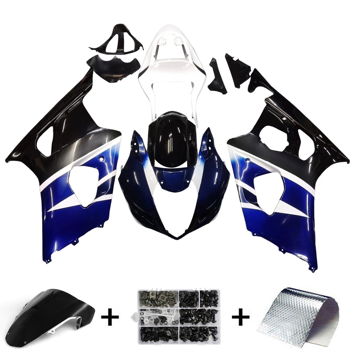 2003-2004 Suzuki GSXR 1000 Black Blue White GSXR Racing Amotopart Fairings