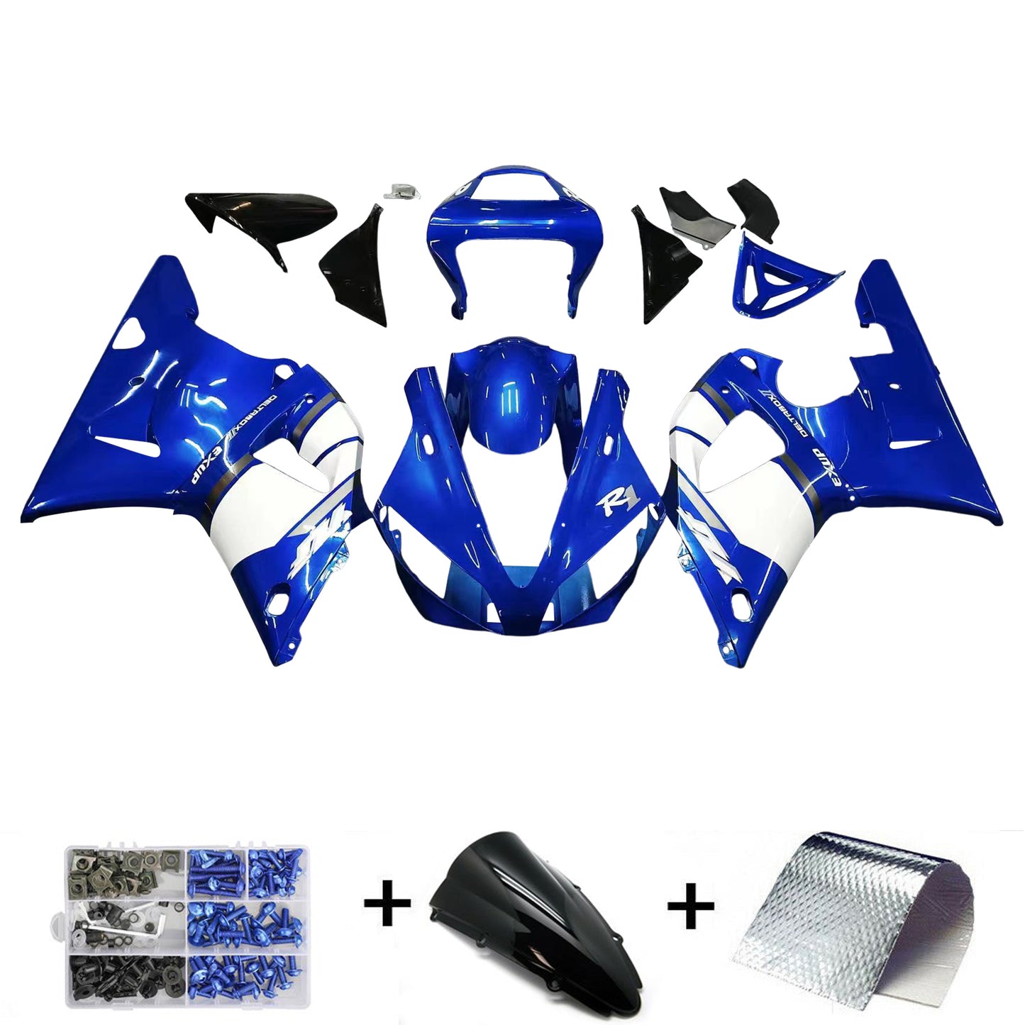 2000-2001 Yamaha YZF R1 Fairing Blue Fairing Kit by Amotopart Fairings