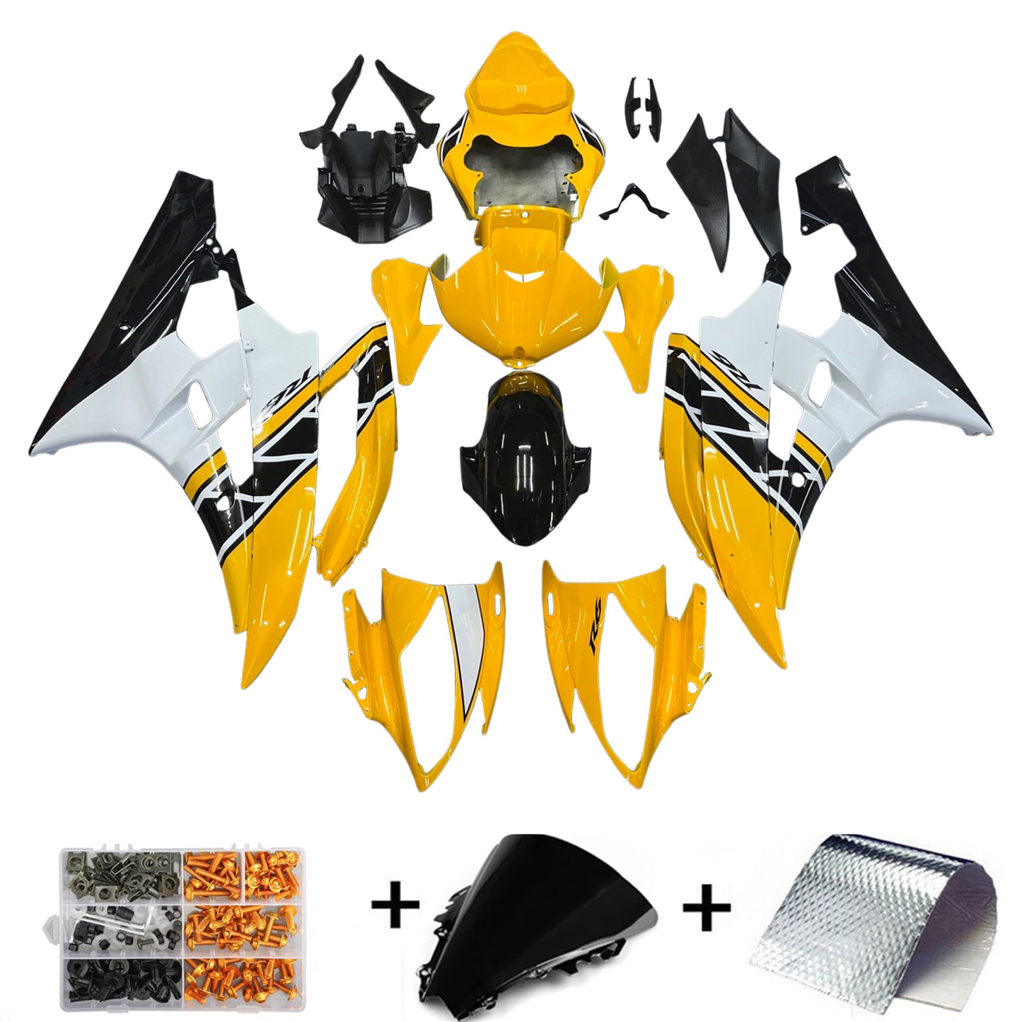 2006-2007 Yamaha YZF-R6 Amotopart Fairing Yellow White Kit