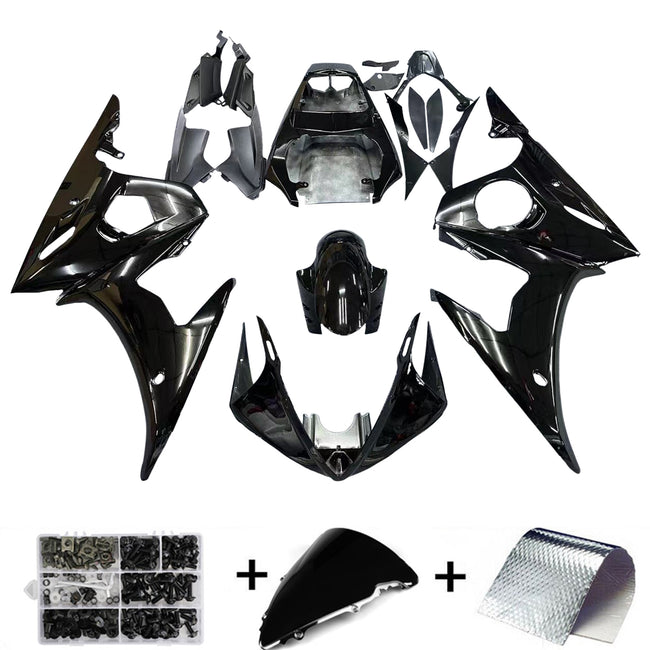 2005 YAMAHA YZF R6 Amotopart USA Stock Fairing Injection Plastic Kit Gloss Black w/bolt