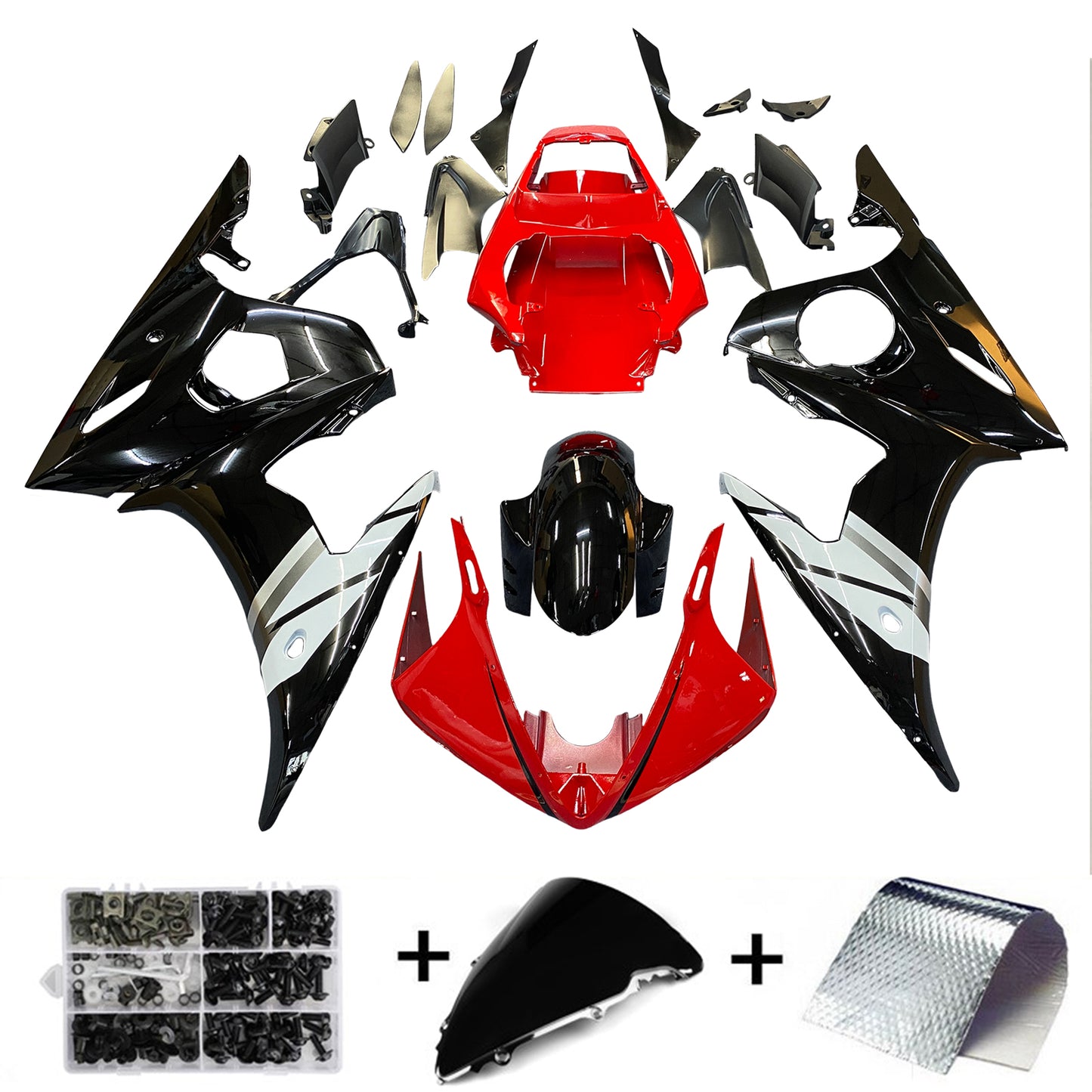 2005 Yamaha YZF R6 Amotopart Fairing Red White Kit