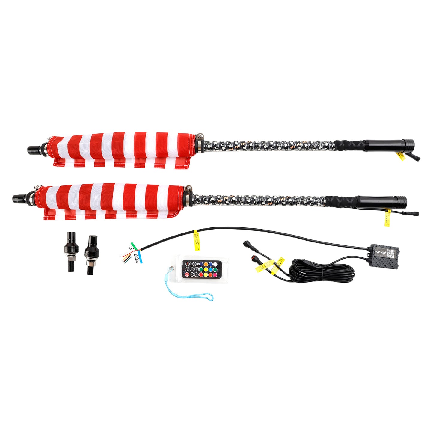 2X RGB 3ft LED Whip Lights Antenna W/ Flag Remote Control For Polaris RZR UTV ATV