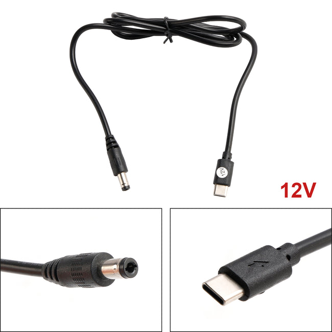 USB Type-C to 12V DC 5.5mm*2.5mm Adapter Cable 1m 39.37inches PD Charger Cord