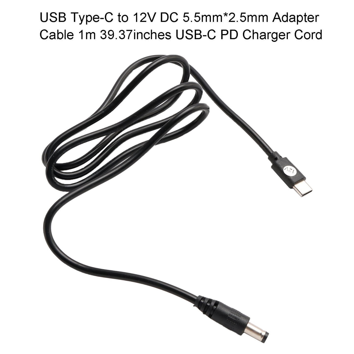 USB Type-C to 12V DC 5.5mm*2.5mm Adapter Cable 1m 39.37inches PD Charger Cord