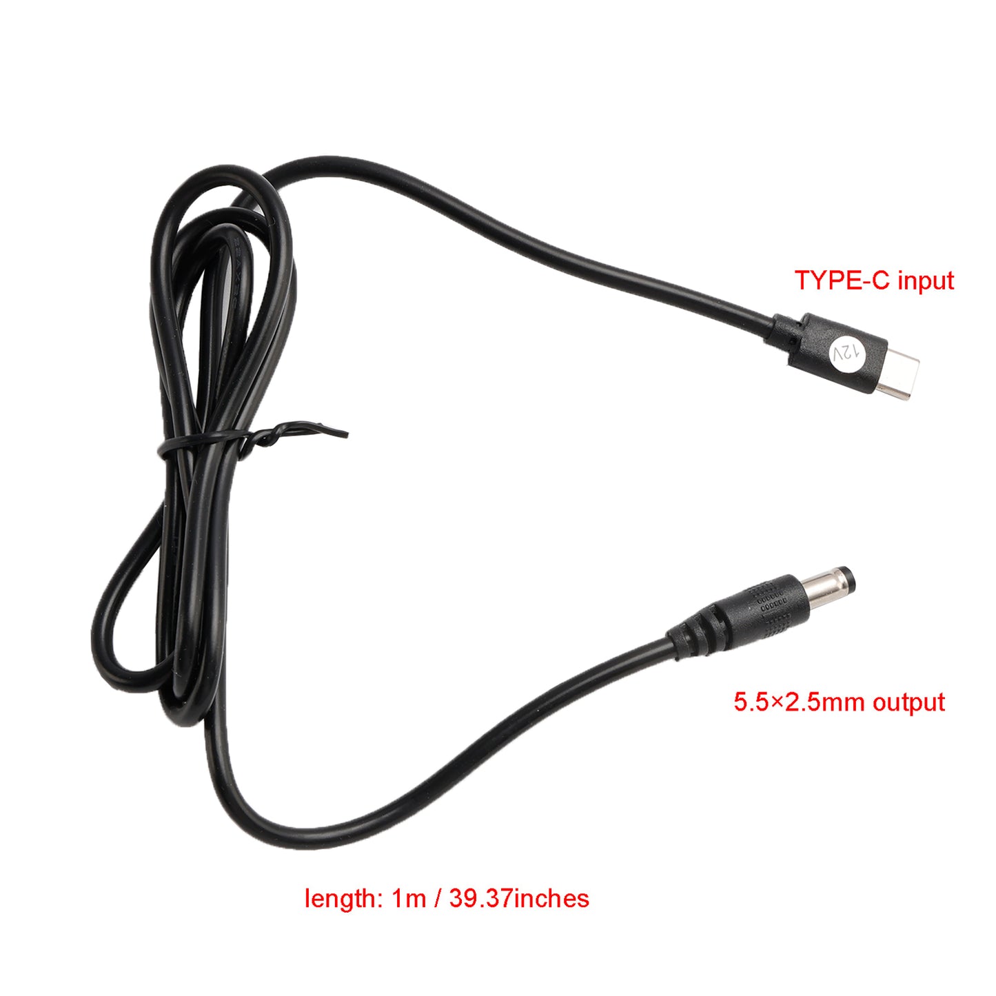 USB Type-C to 12V DC 5.5mm*2.5mm Adapter Cable 1m 39.37inches PD Charger Cord